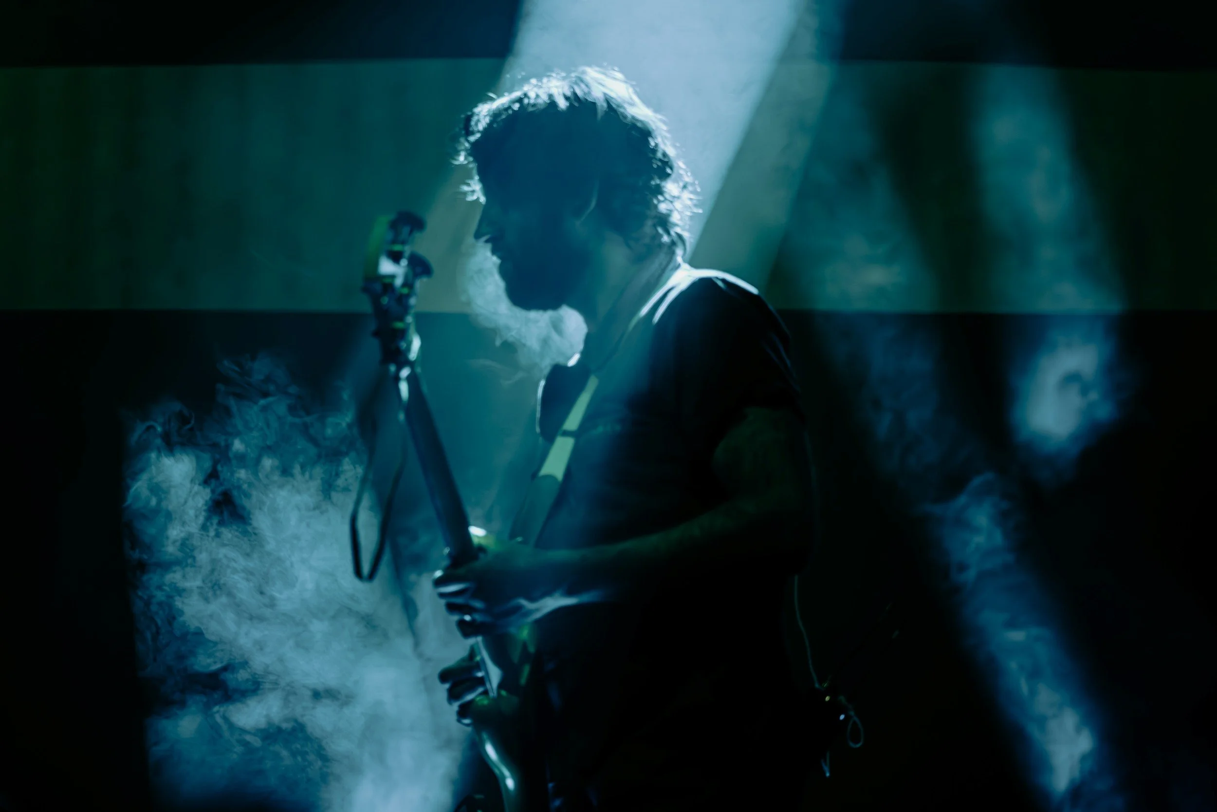 Lucas Harwood of King Gizzard & The Lizard Wizard performing live at the Lycabettus Hill Theatre in Athens, Greece - archival fine art print  by Photon Obscura