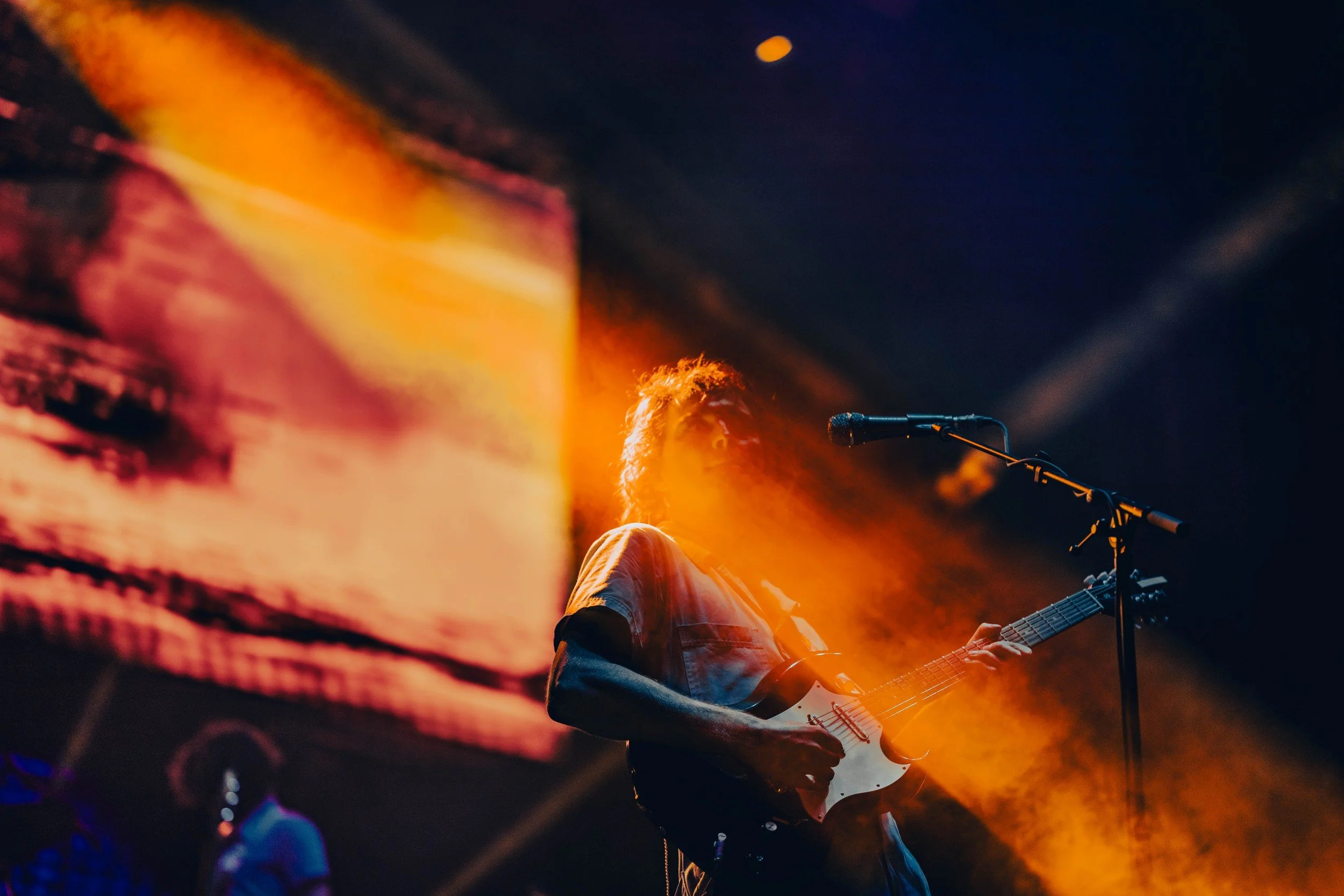 Stu Mackenzie of King Gizzard & The Lizard Wizard performing live at the Gorge Ampitheatre in George, WA fine art print by Photon Obscura