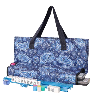 American Mahjong tile set with 166 white tiles,  4 all-in-one rack/pushers, blue printed bag (multiple color options)