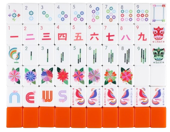 Mahjong Tile Bag Set with 160 Orange Acrylic Mahjong Tiles 