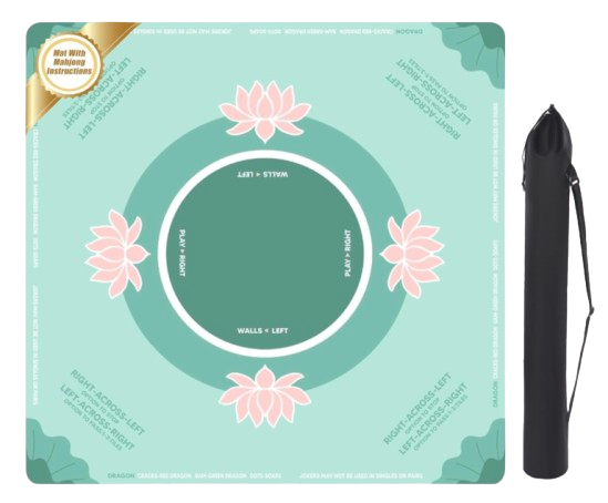 Mahjong beginner mat with carrying bag, includes tips around mat (multiple color options)