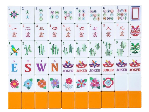 160 Mahjong tiles set with orange back melamine hand carved pattern 