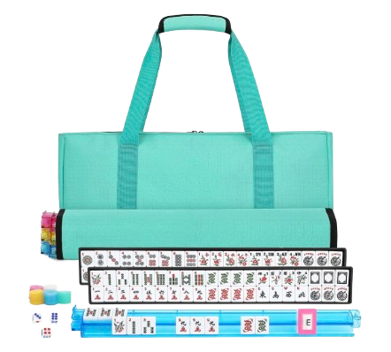 American Mahjong tile set with 166 white tiles, 4 Mahjong Racks, and carrying bag (multiple color options)