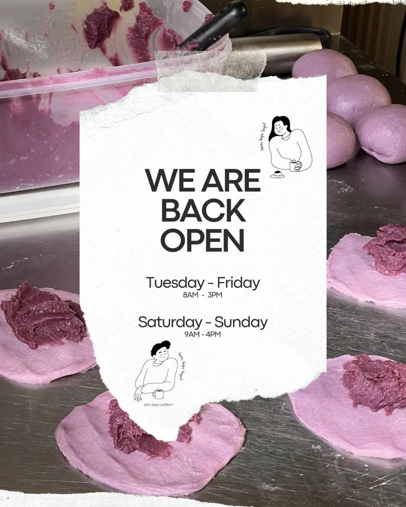Kamusta 👋 

Thank you for giving us a little time to rest &mdash; we&rsquo;re excited to welcome everyone back next week! 

And yes&hellip; we&rsquo;re now OPEN ON TUESDAYS 🎉
More caf&eacute; days with us 💛 

Tara kape tayo? ☕️
