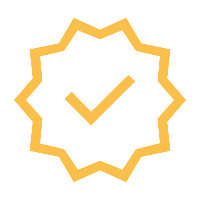 A black background with a gold badge featuring a check mark.