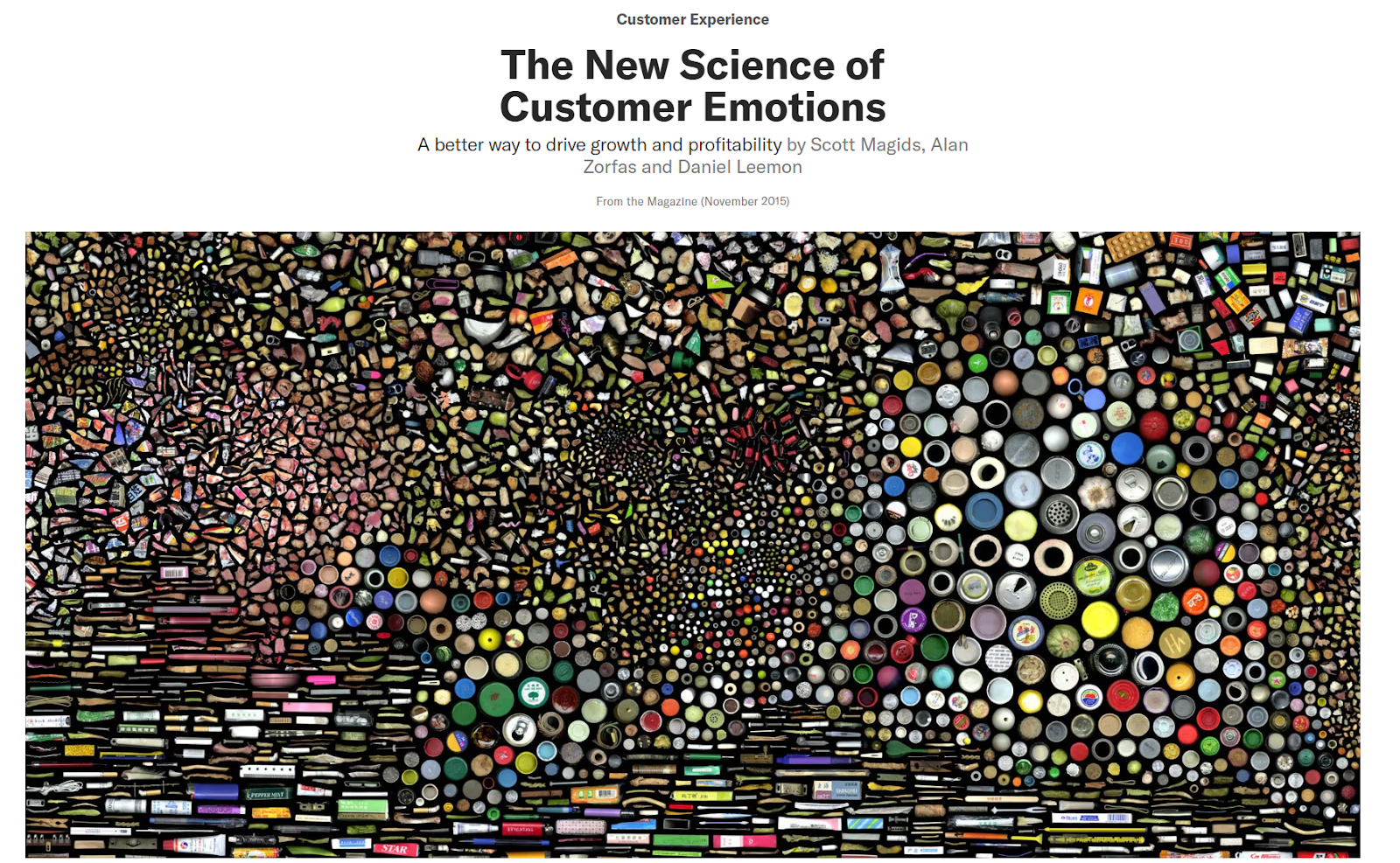 A colorful, abstract digital art piece consisting of numerous bottle caps, cans, and other small objects arranged in swirling, spiral patterns.