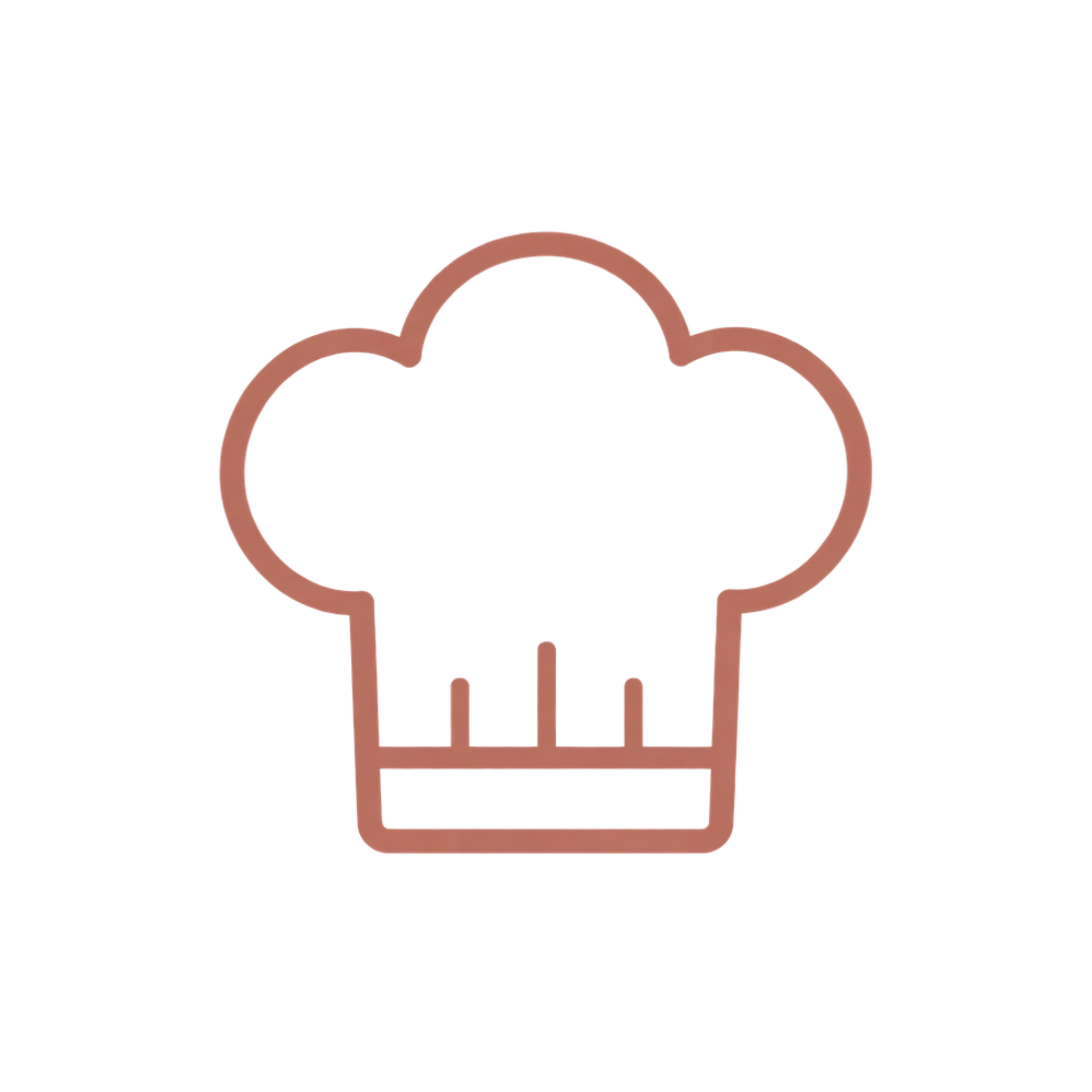 Outline of a chef's hat. All meals are chef-made.