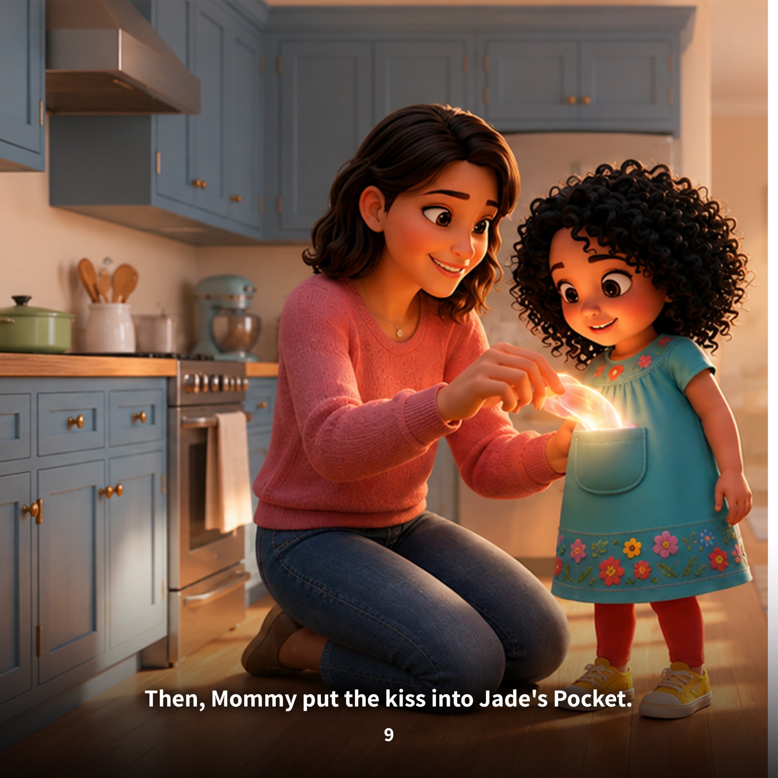 In the story, Jade's mother places a glowing kiss into Jade's pocket
