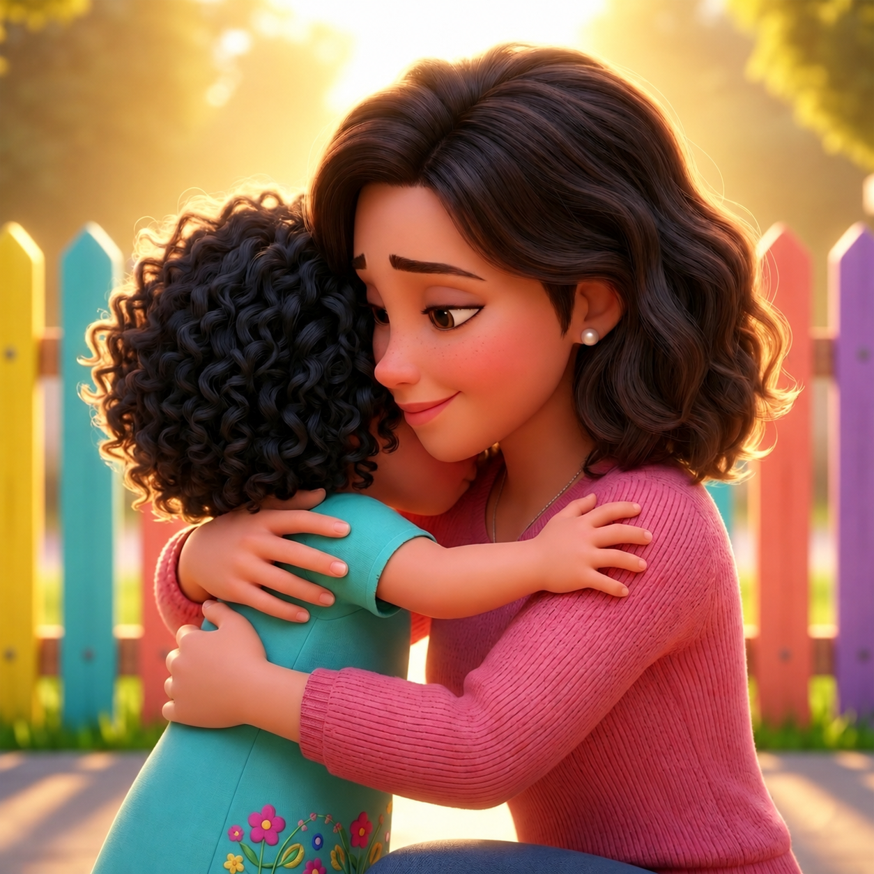 Jade and her mother sharing a warm hug before saying goodbye