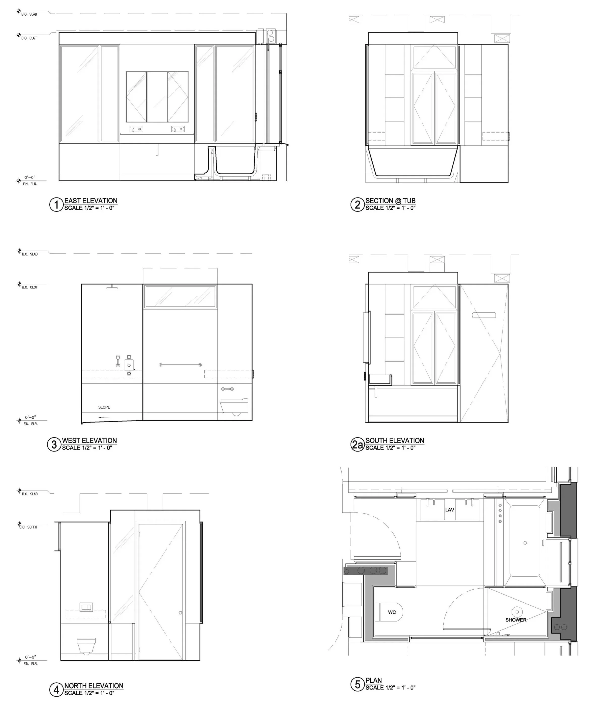 Masterbath Plan and Elevations