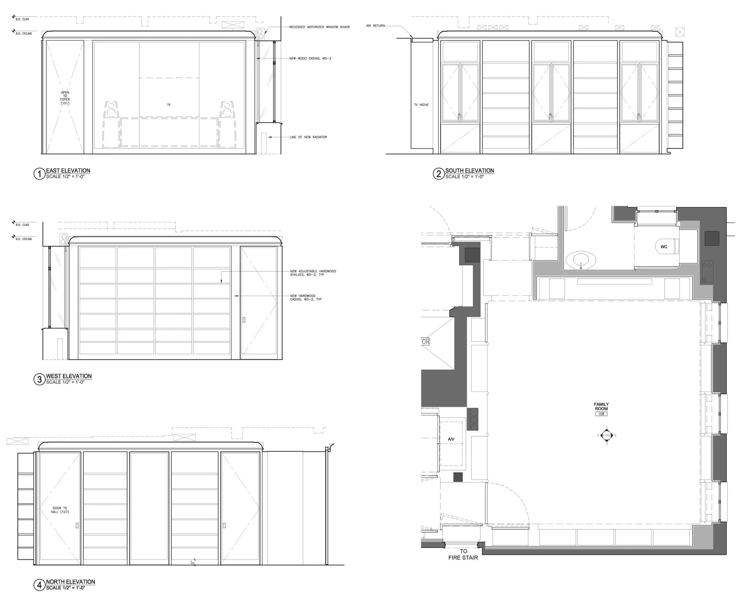 Family Room Plan and Elevations
