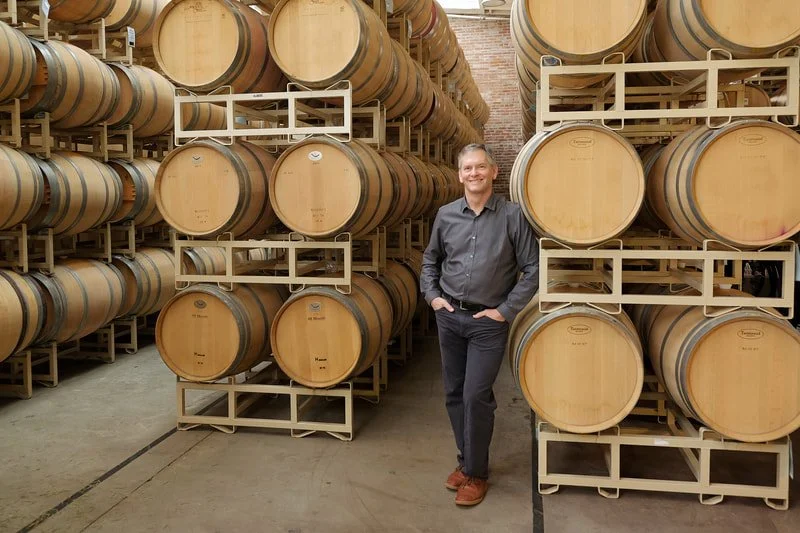 Casey McClellan in the cellar at Seven Hills Winery