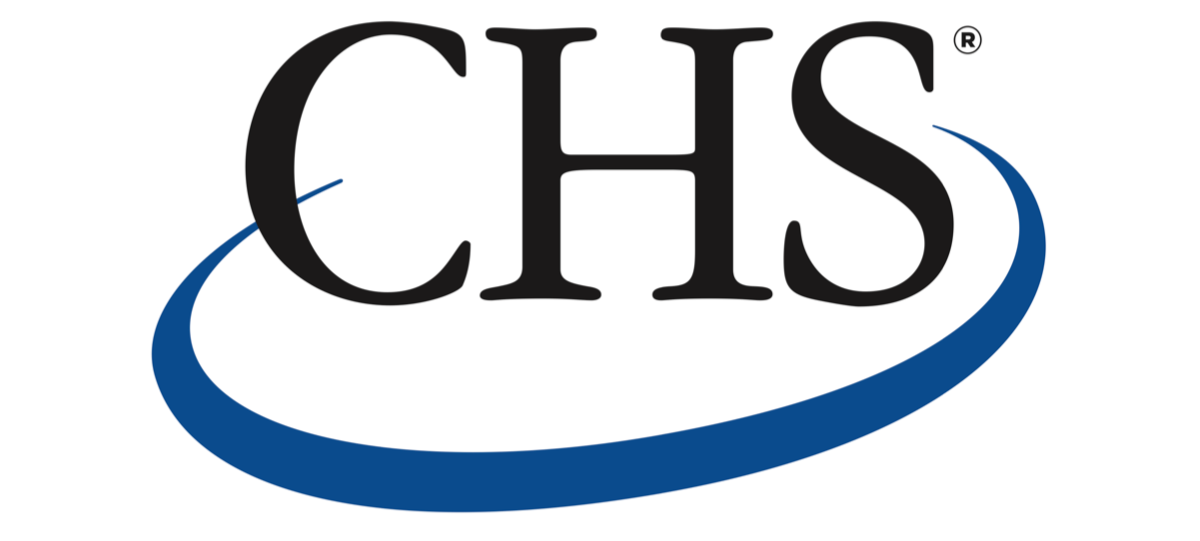 Logo with the letters CHS in black, with a blue swoosh around the bottom half.