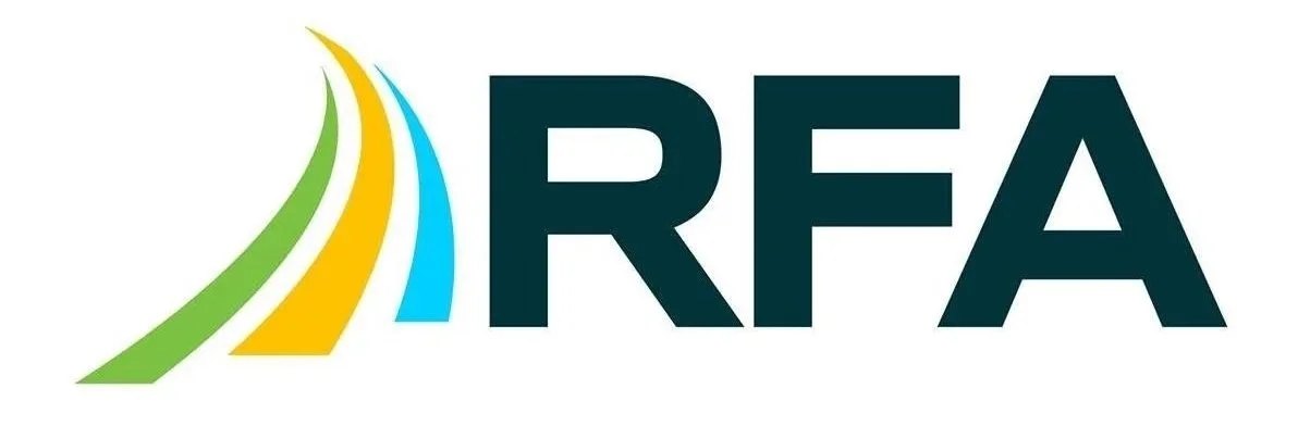 Logo with the letters 'RFA' and colorful curved lines to the left, representing a stylized road or pathway.