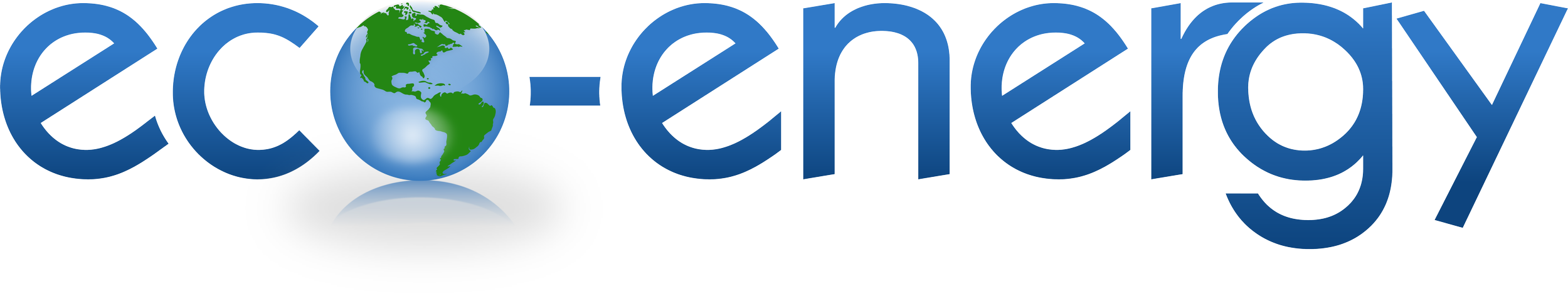 Logo with the word 'eco-energy' in blue, featuring a globe with North and South America in green and blue representing Earth.