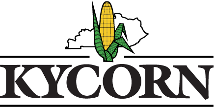 Logo with a corn cob and green leaves above the word KYCORN in black text.
