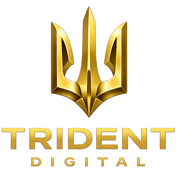 Gold Trident logo above the text 'Trident Digital' in gold letters.