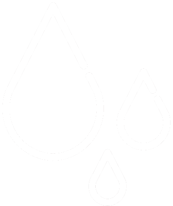 Three stylized white water droplet icons on a black background.