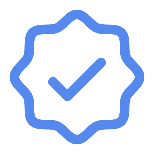 Blue badge icon with checkmark inside