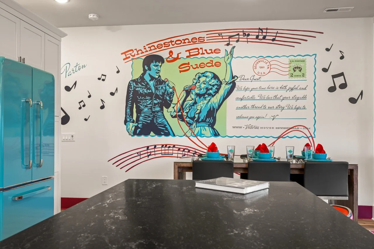 Custom mural of elvis and dolly parton
