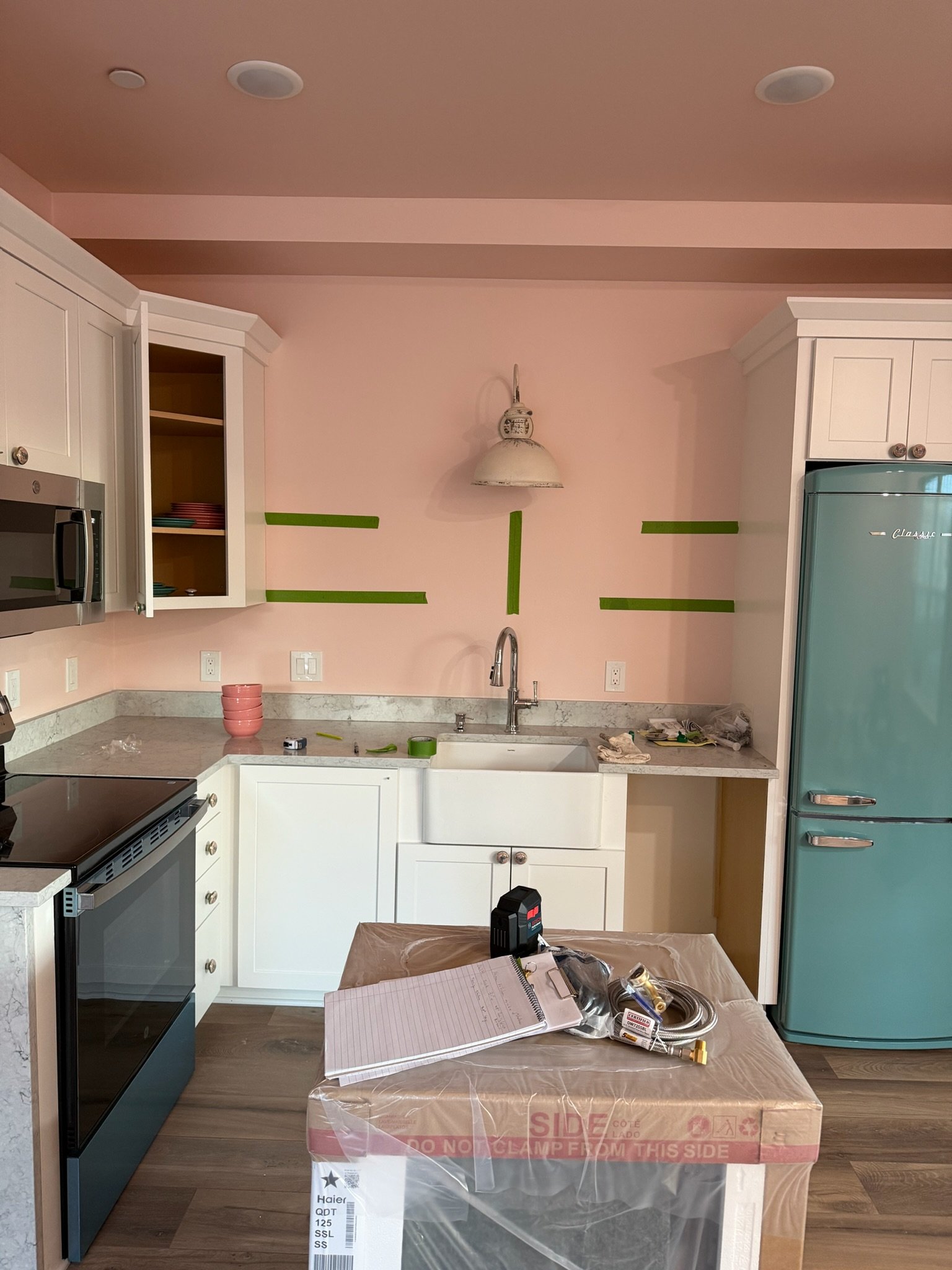 pink color drenched suite