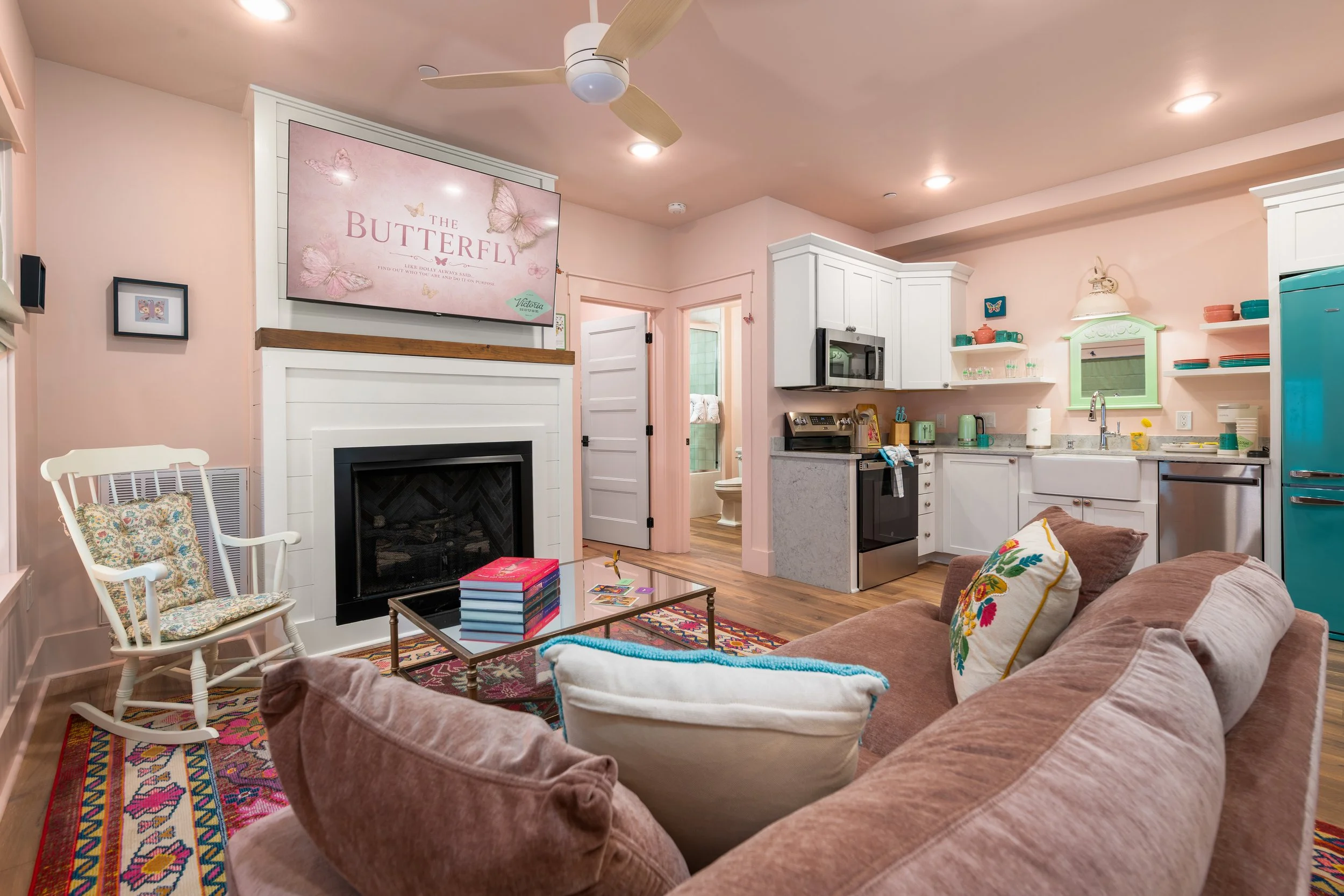 pink color drenched suite