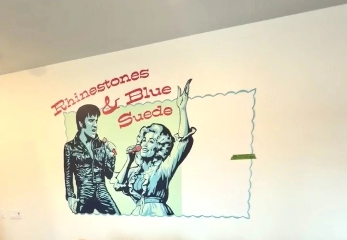 Custom mural of elvis and dolly parton