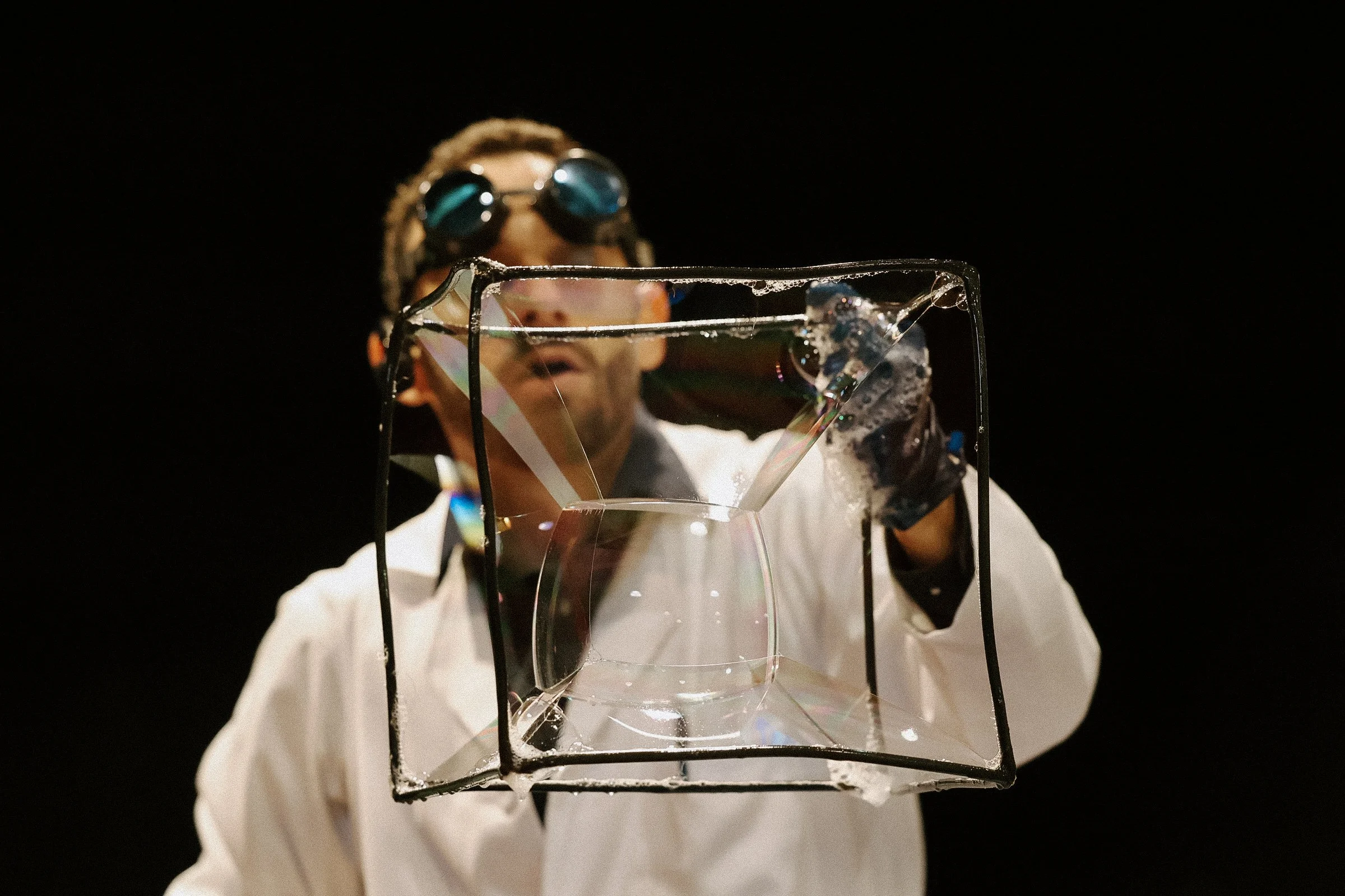 Bubble performer David Kasner performing at a school assembly in Colorado Springs