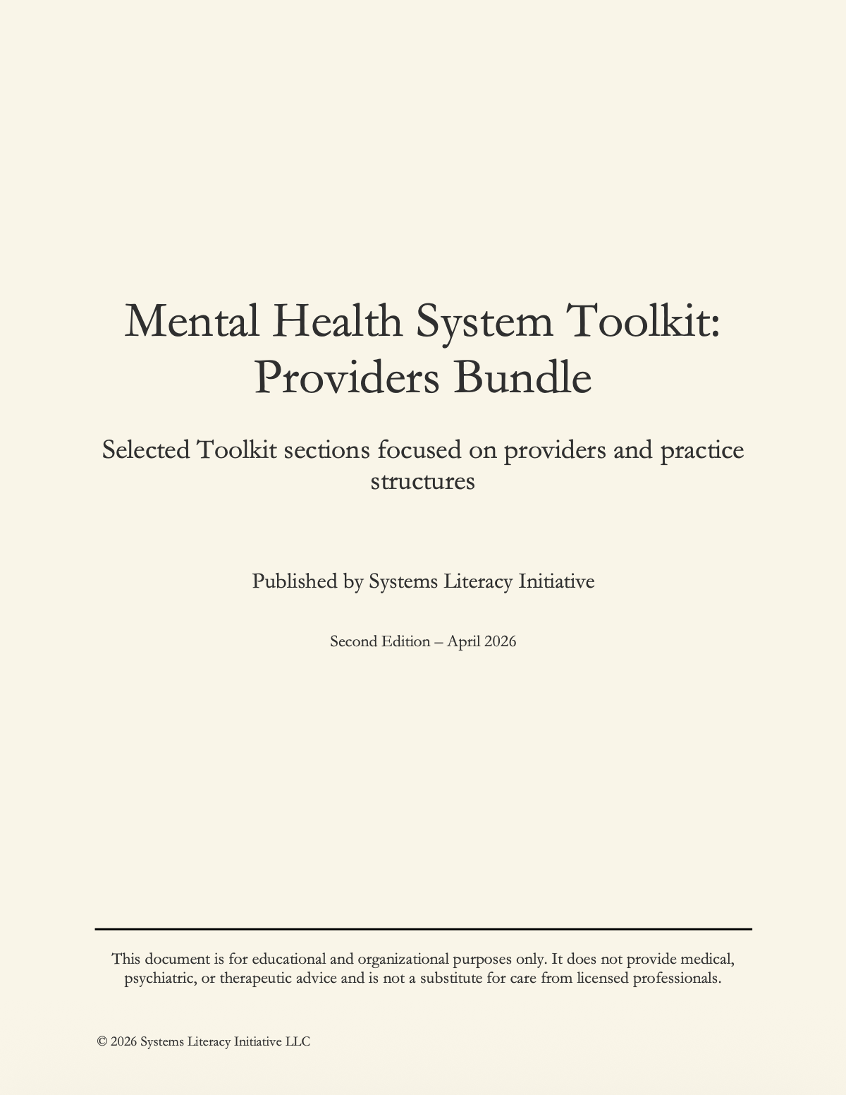 Mental Health System Toolkit: Providers Bundle