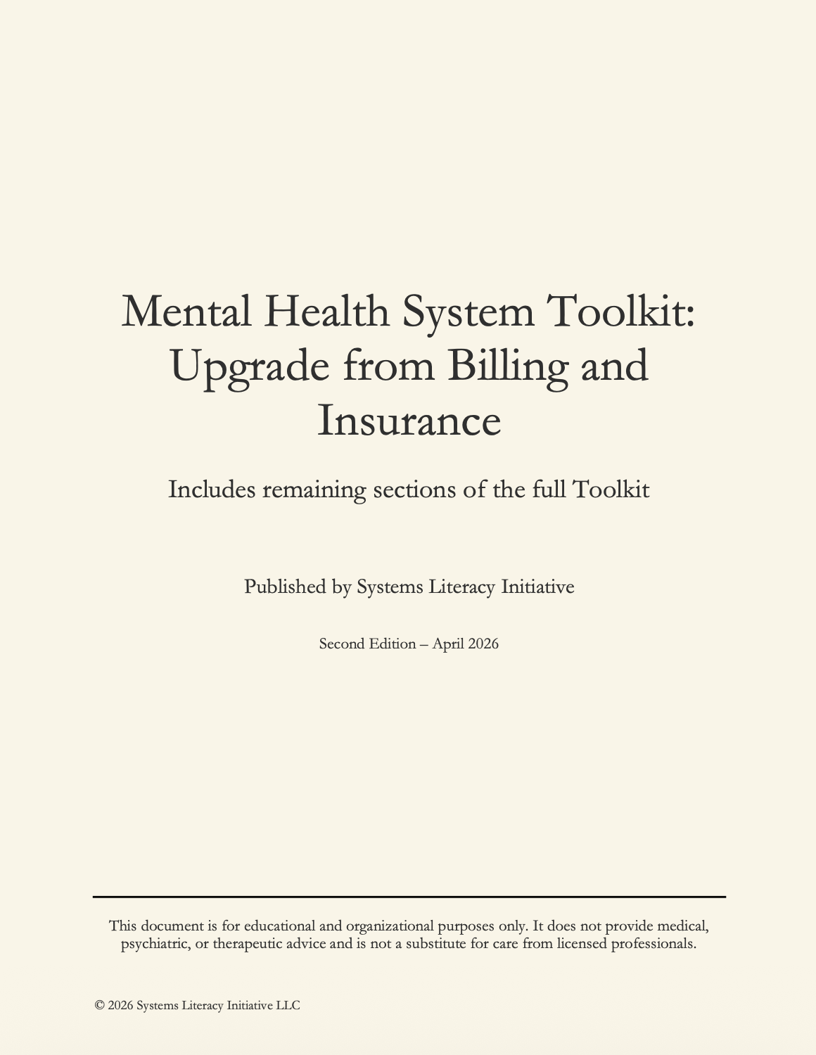 Mental Health System Toolkit: Upgrade from Billing and Insurance