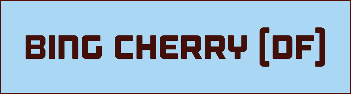 Text that reads 'Bing Cherry (DF)' on a light blue background.
