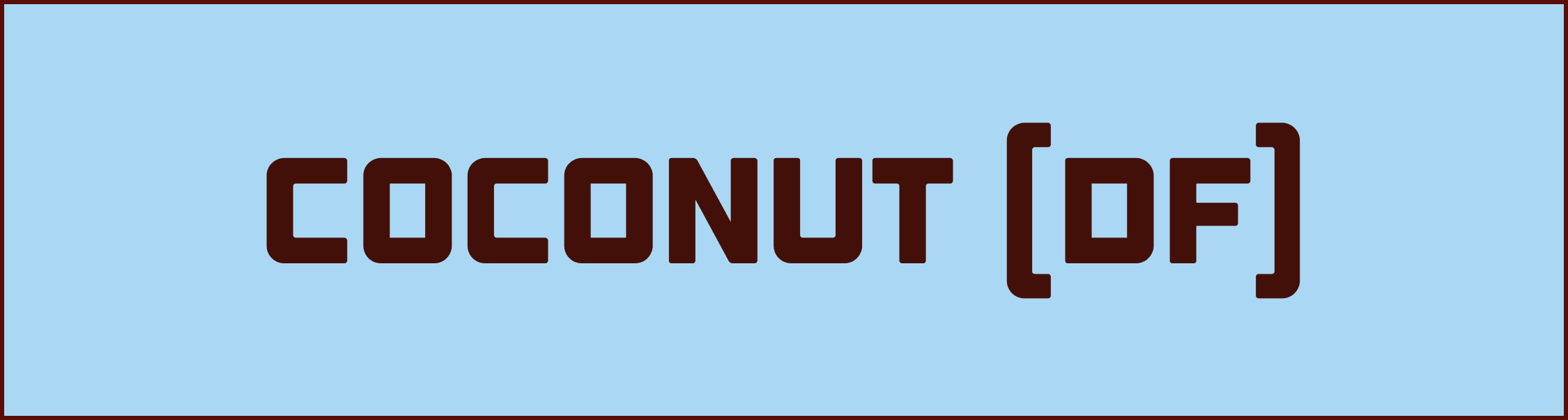 Text that reads 'Coconut [ ]' in bold dark brown font on a light blue background.