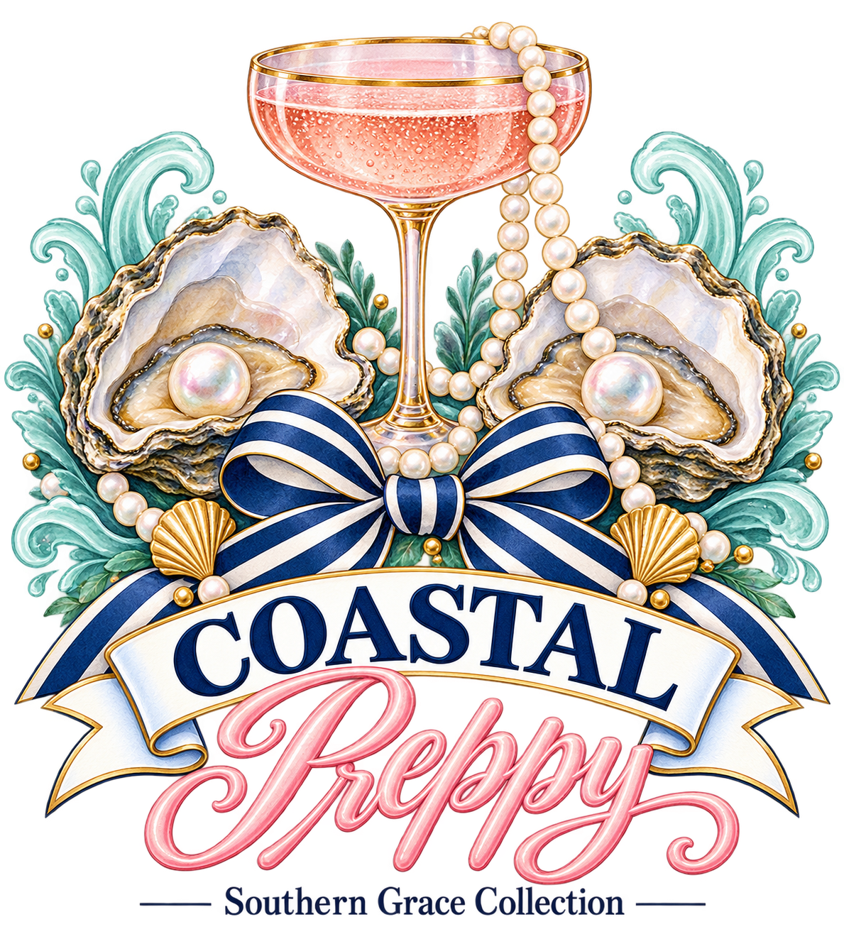 Coastal Preppy Champagne & Oysters Tee