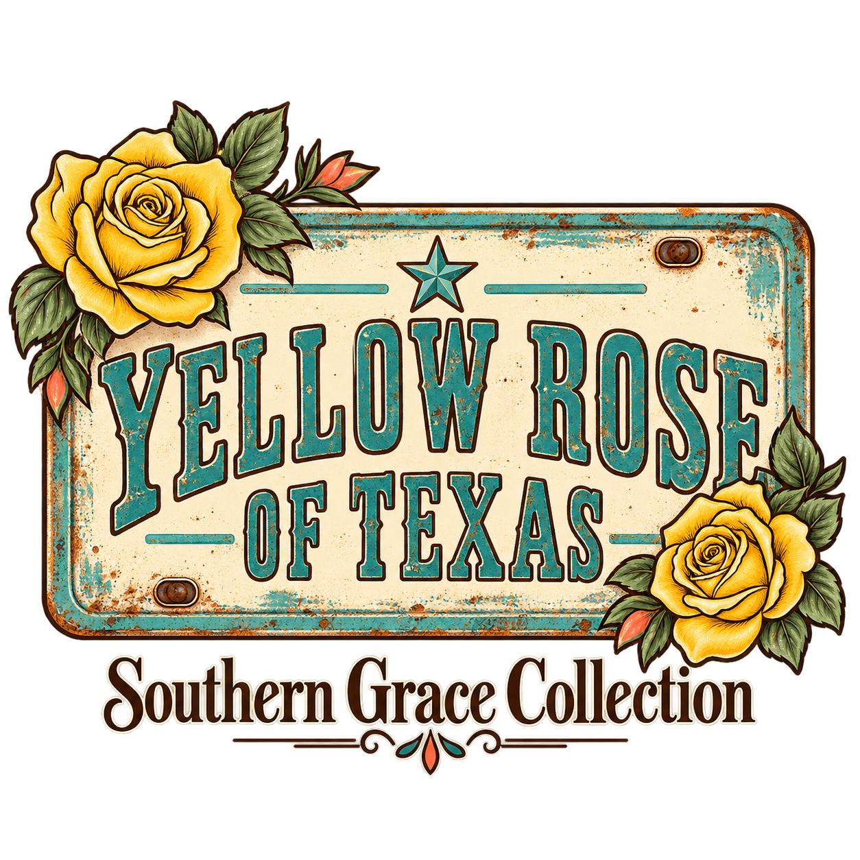 Yellow Rose of Texas on License Plate Tee