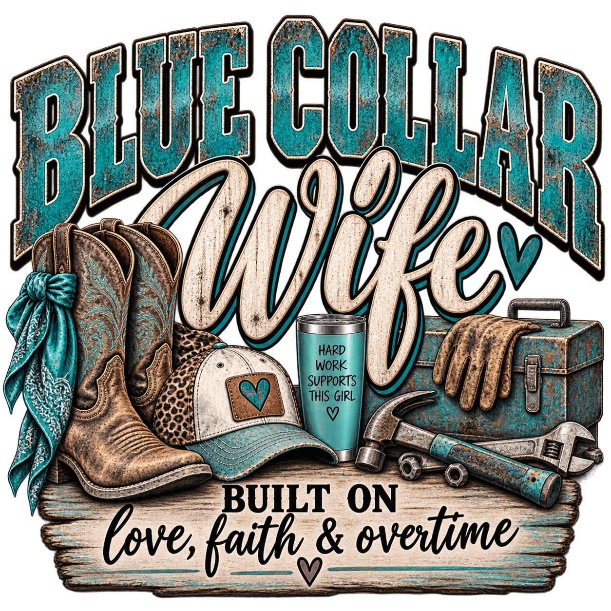 Blue Collar Wife in Rusty Blue Tee