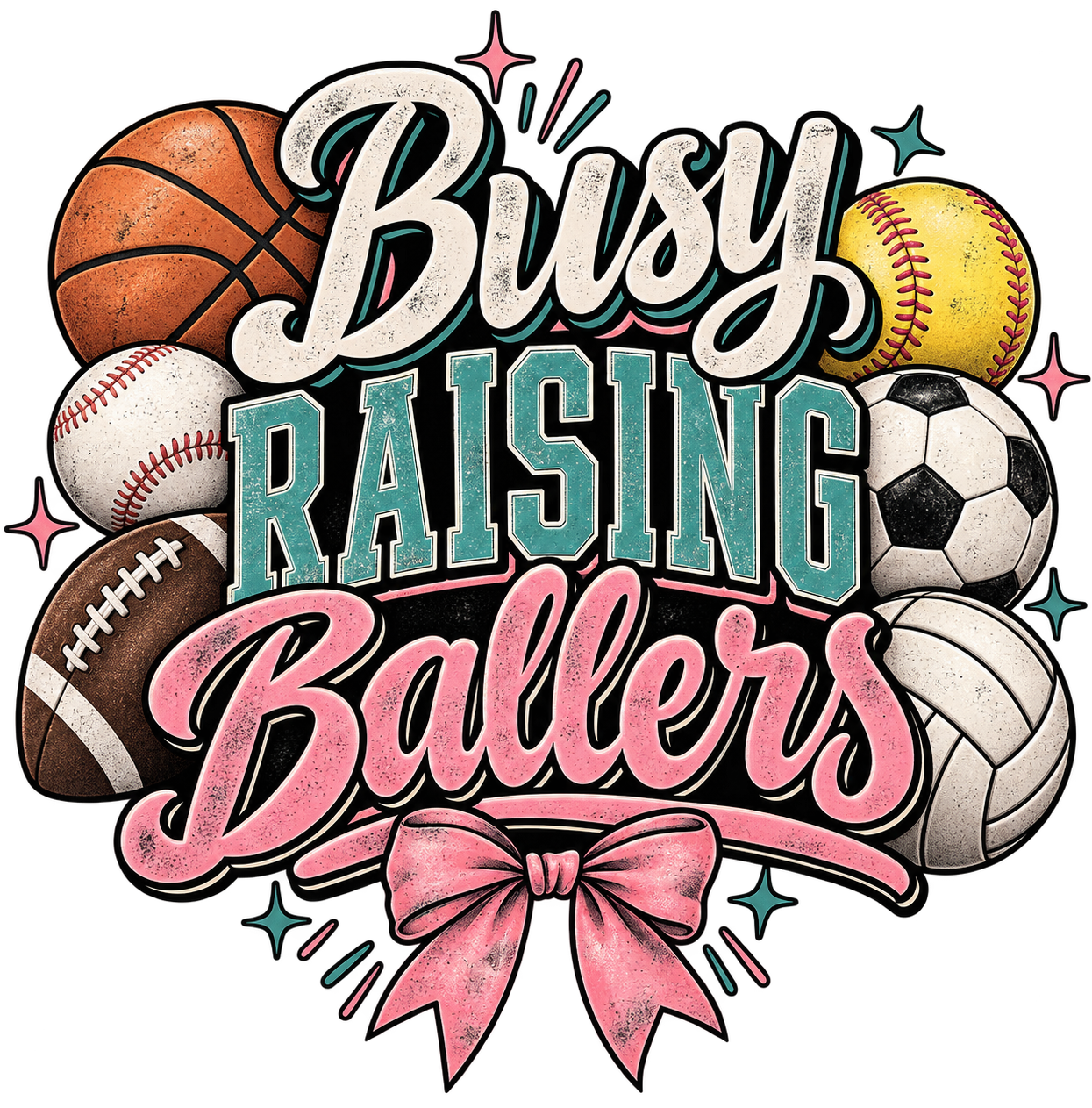 Busy Raising Ballers with Pink Bow Tee