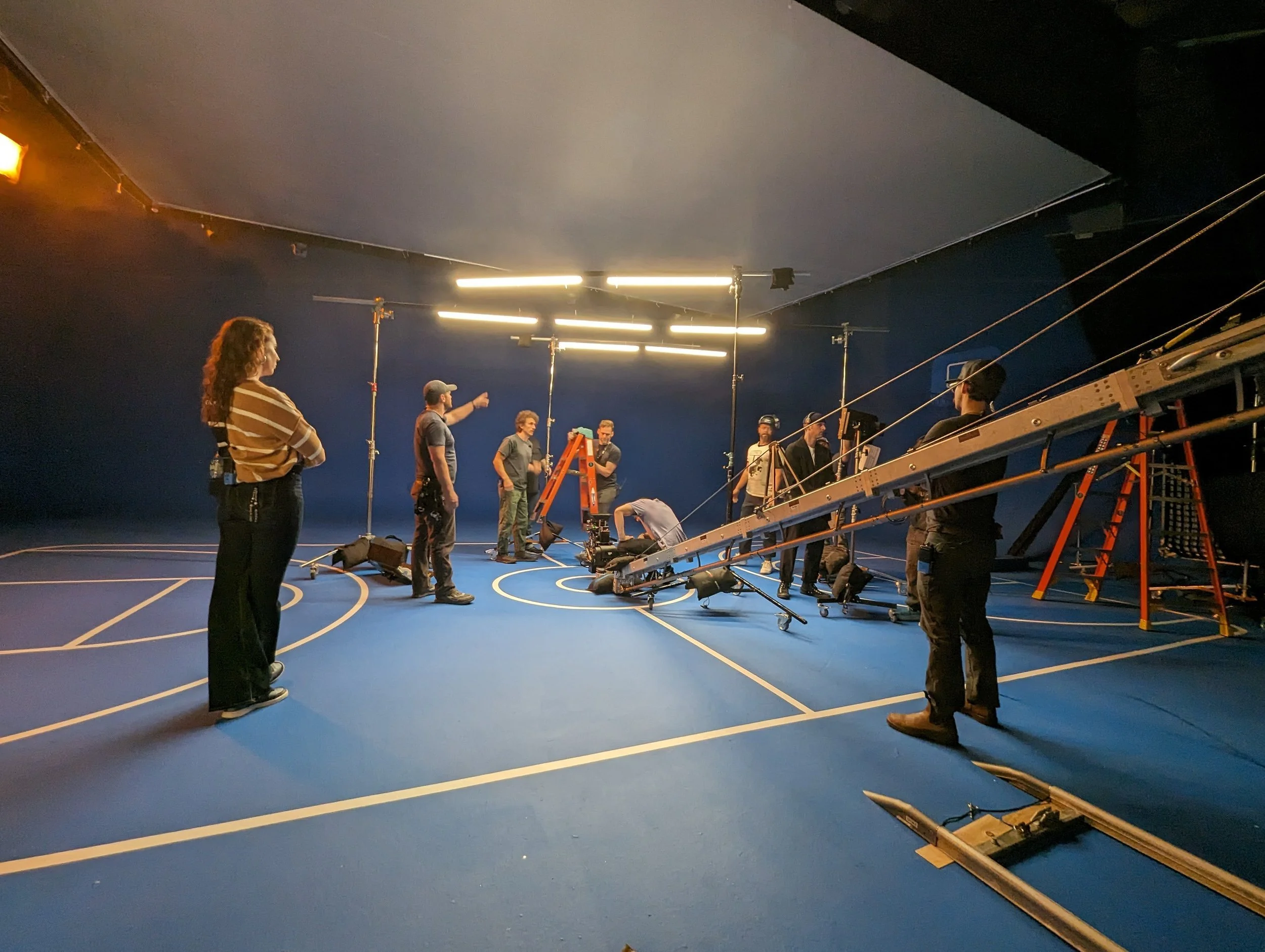 Annalise Yuri Murphy of Yuri NYC leading Art Direction, Creative Direction, and Commercial Directing while guiding actors on set for a Moderna advertising commercial shoot produced in collaboration with Tag, Dentsu, and Taylor James.