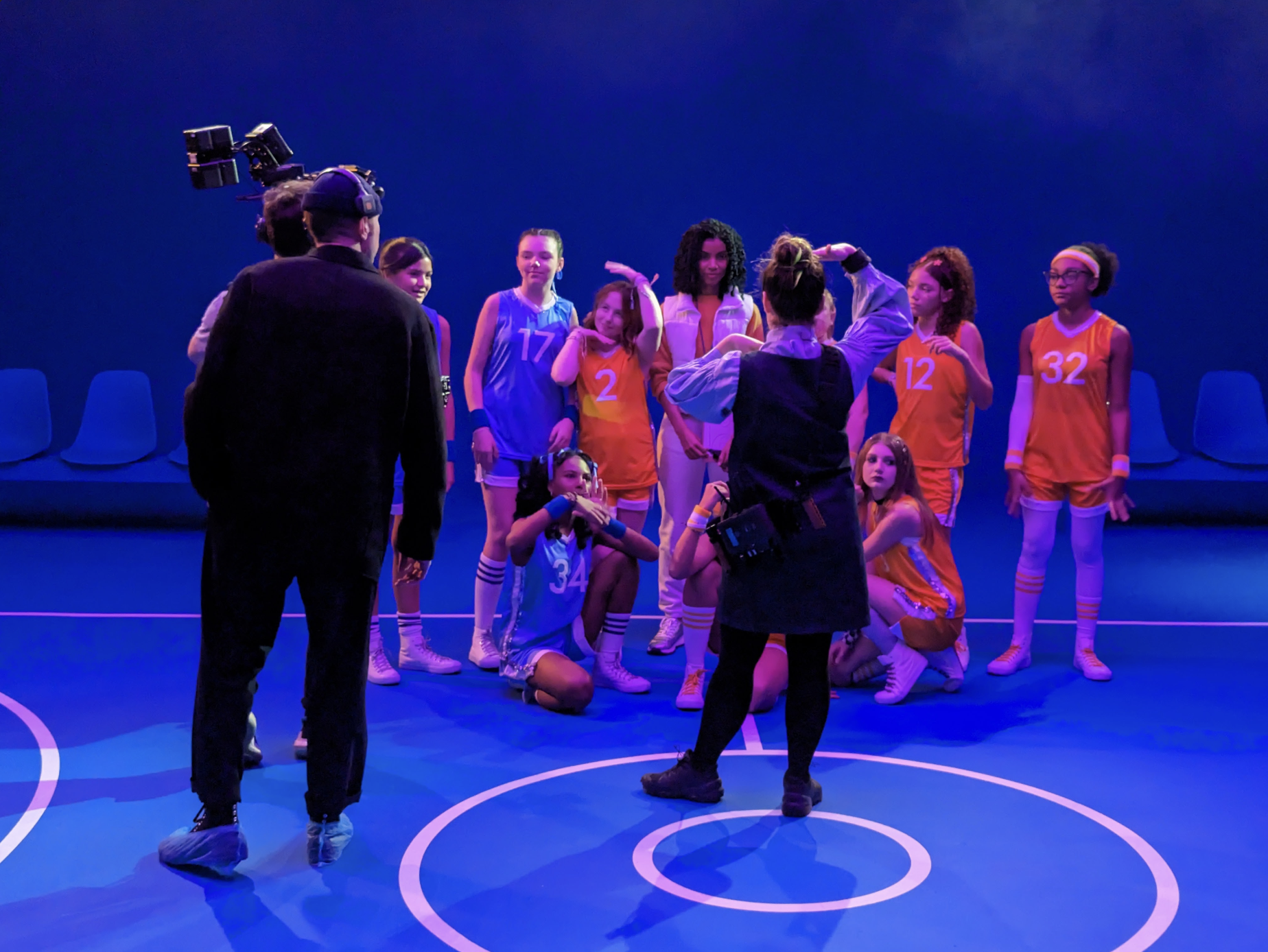 Annalise Yuri Murphy of Yuri NYC leading Art Direction, Creative Direction, and Commercial Directing while guiding actors on set for a Moderna advertising commercial shoot produced in collaboration with Tag, Dentsu, and Taylor James.