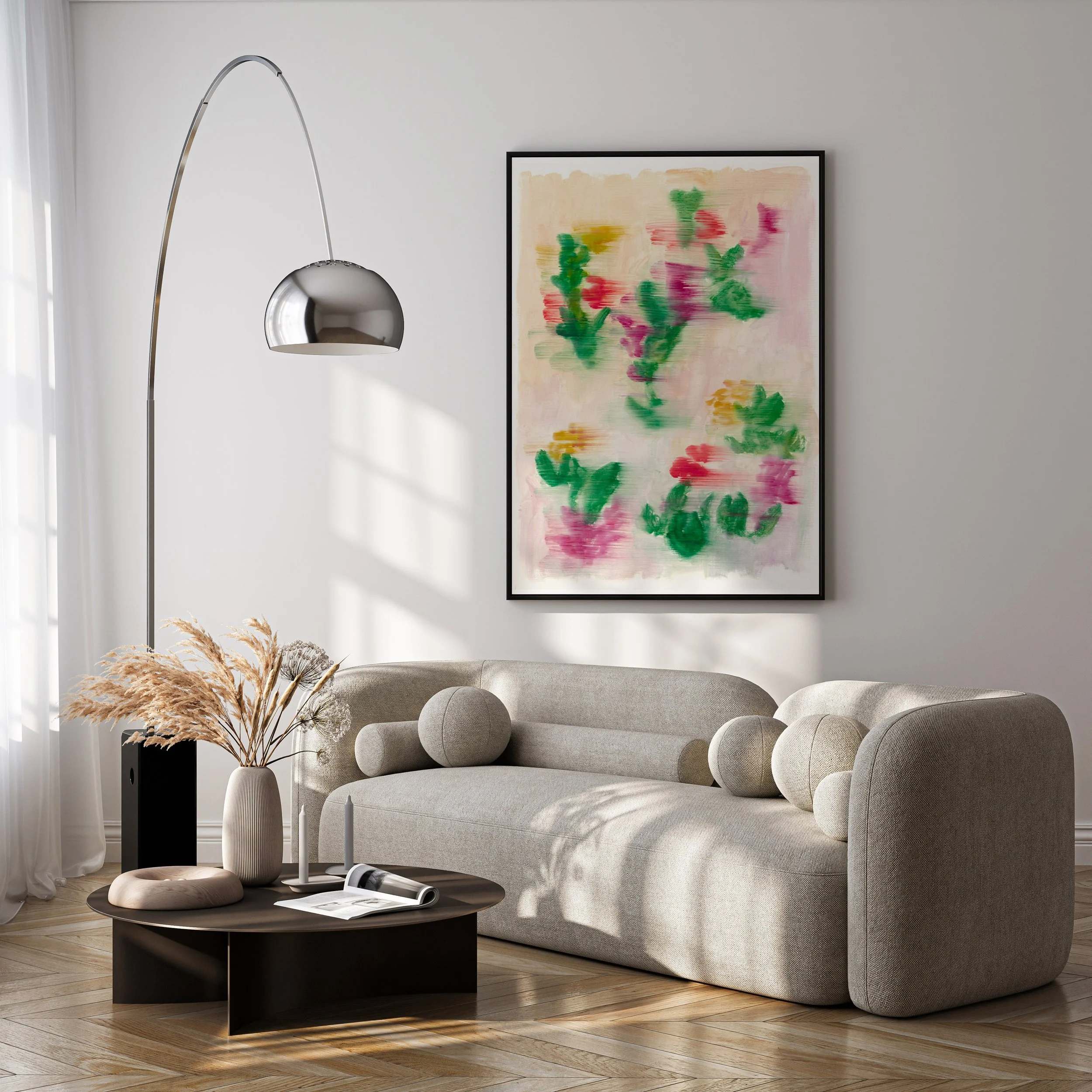 Blurry Flower art print in living room setting