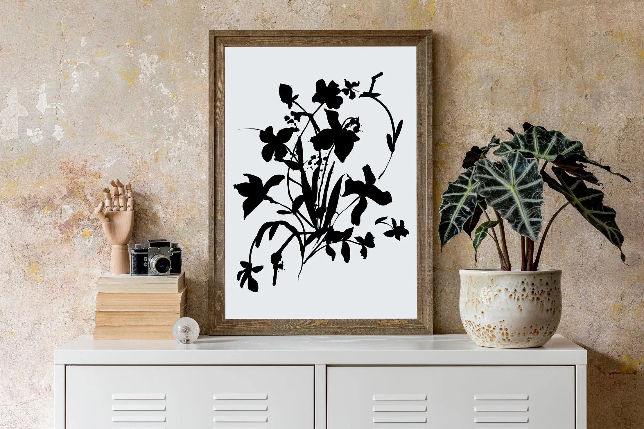Black Ink Bouquet art print in modern interior