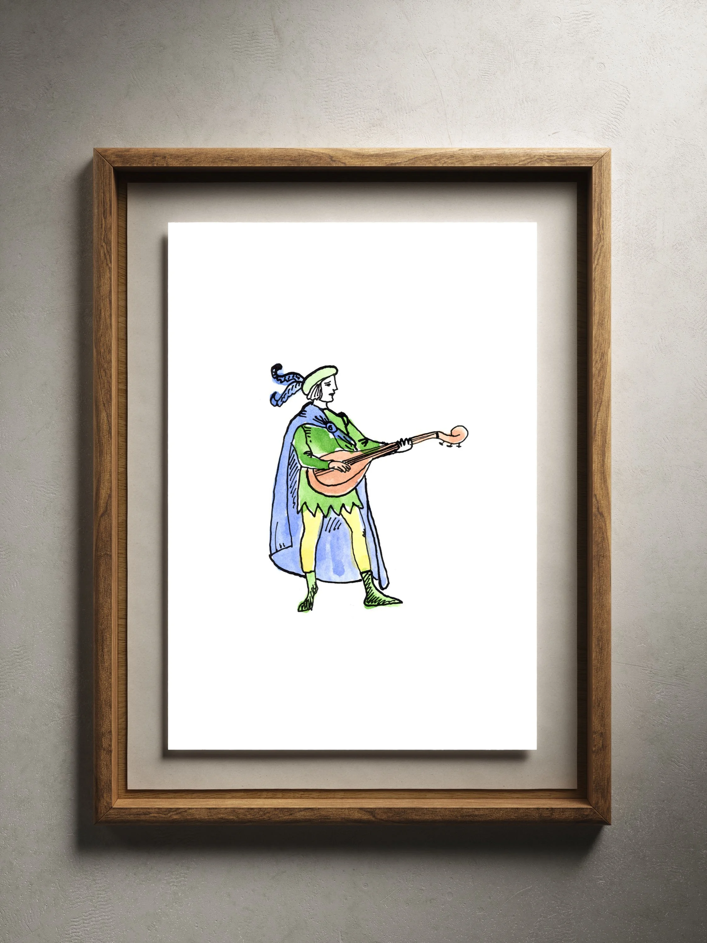 The Musician lute player print framed