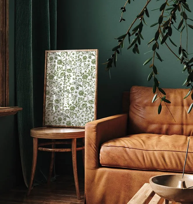 Toile de Jouy Green art print in bedroom