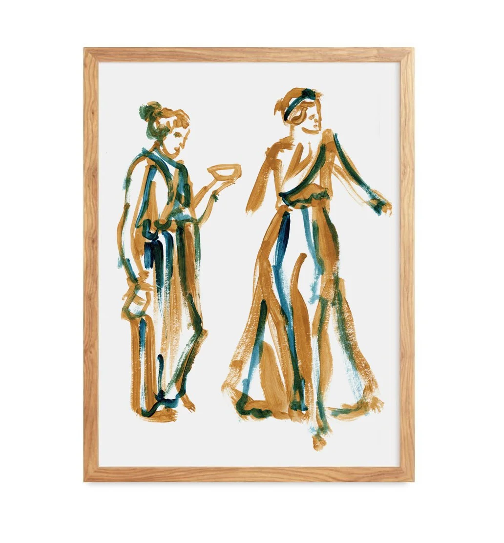 Two Women with Bowl figurative acrylic painting art print by Leïla Dubus