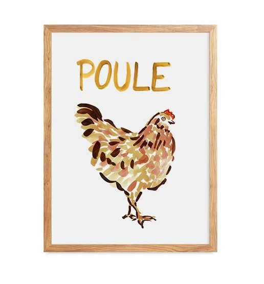 Poule French chicken typography art print by Leïla Dubus