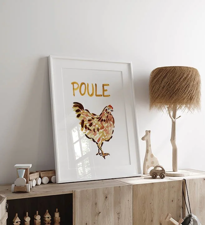 Poule French typography print framed