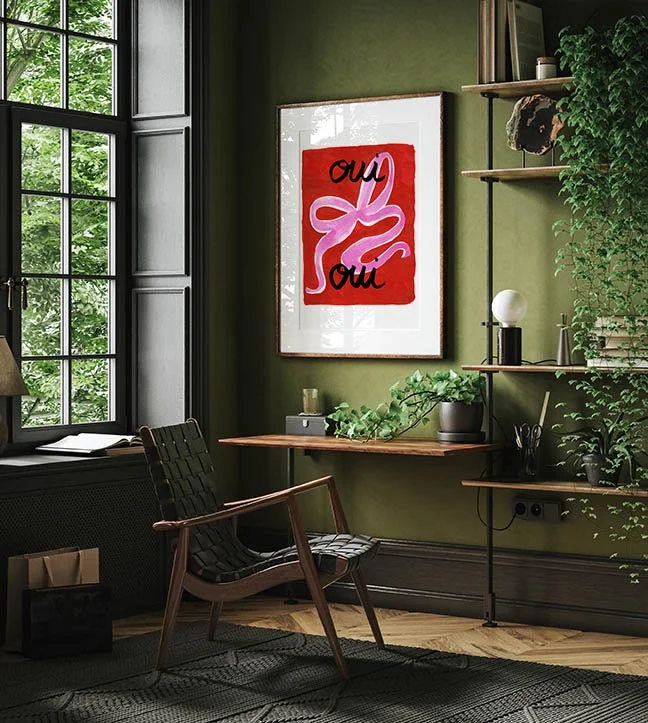 Oui Oui art print in office setting