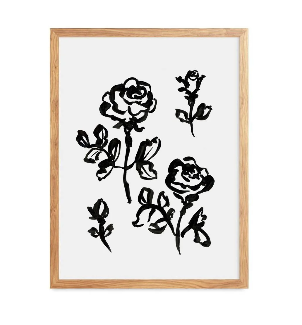 Black and White Roses graphic ink floral art print by Leïla Dubus