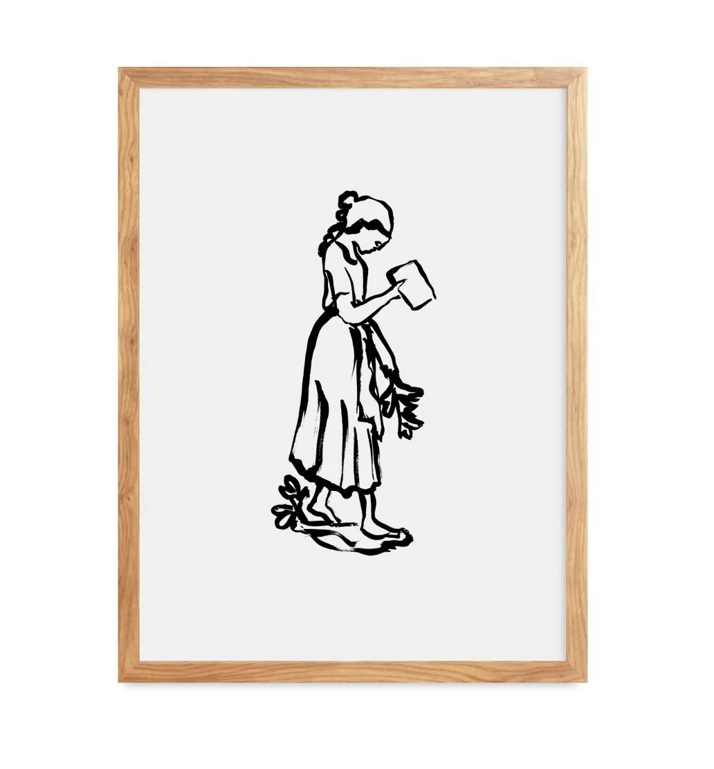 The Reader black ink figure illustration art print by Leïla Dubus