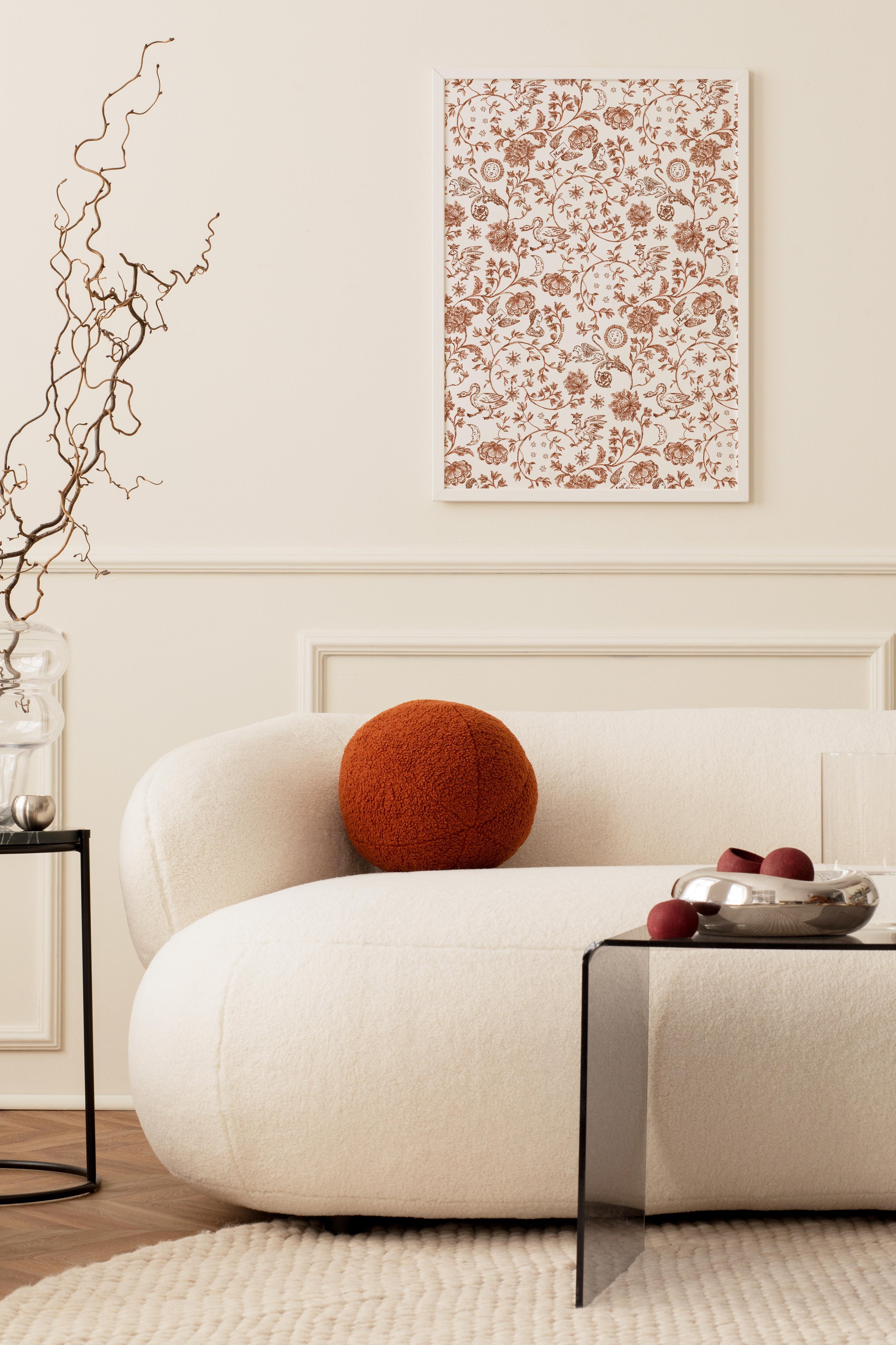 Toile de Jouy Terracotta art print in living room