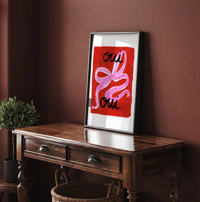 Oui Oui French print framed on wall